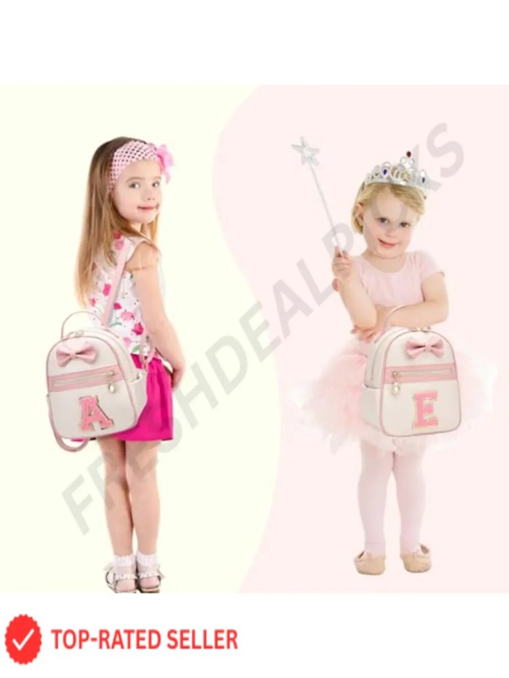 Personalized Mini Backpack Water-Resistant Faux Leather Initial Bowknot Cute